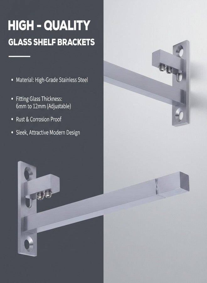 Atlantic F Type Glass Shelf Bracket 8 inch (Stainless Steel, Silver Matt Finish, Adjustable 6/8/10/12 mm, Pack of 2 Piece) - Image 2
